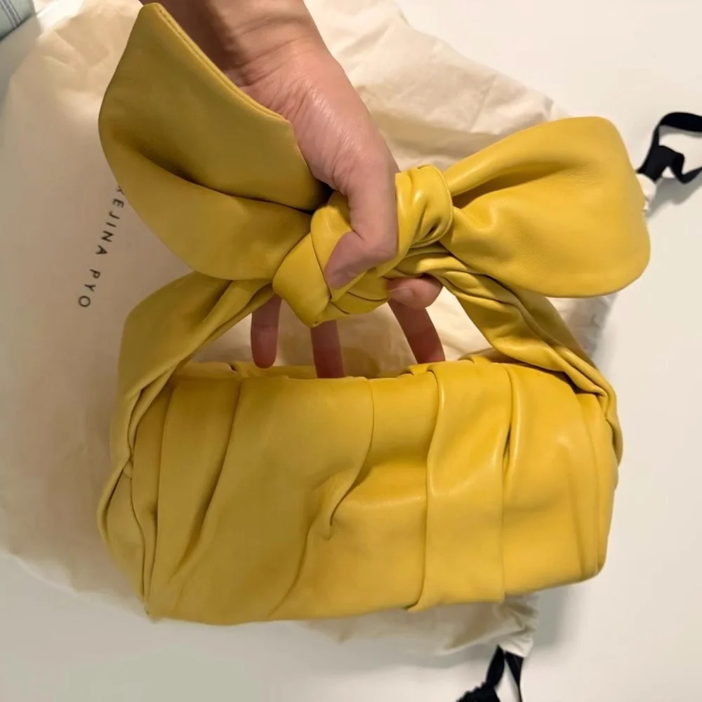 Rejina Pyo Mustard Yellow Gathered Top-Handle Clutch